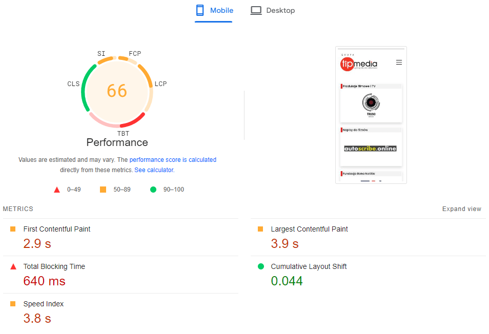 Core Web Vitals in Page Speed Insights.