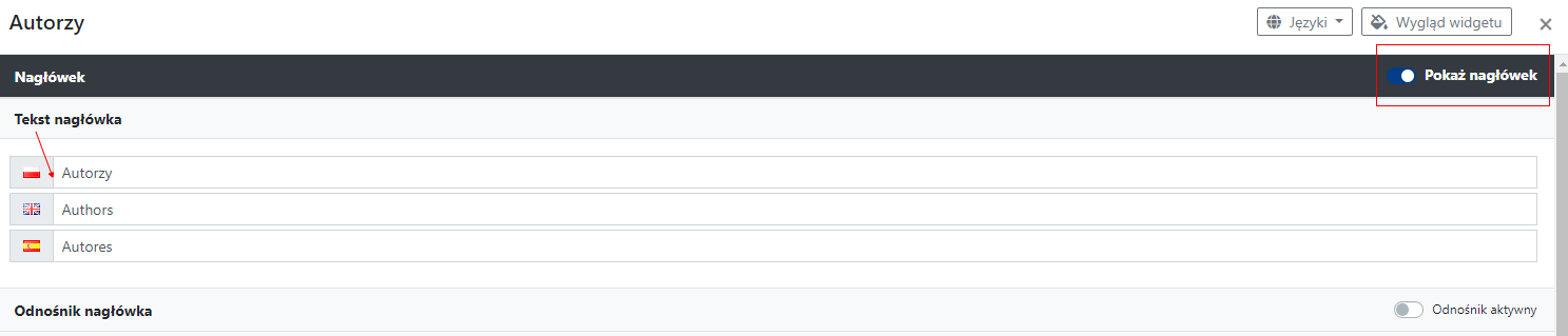 tekst nagłówka w widgecie autorzy