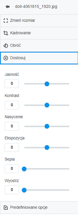 opcje dostosowania obrazka