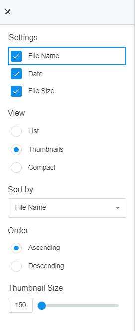 File Browser Settings (after clicking the gear icon)