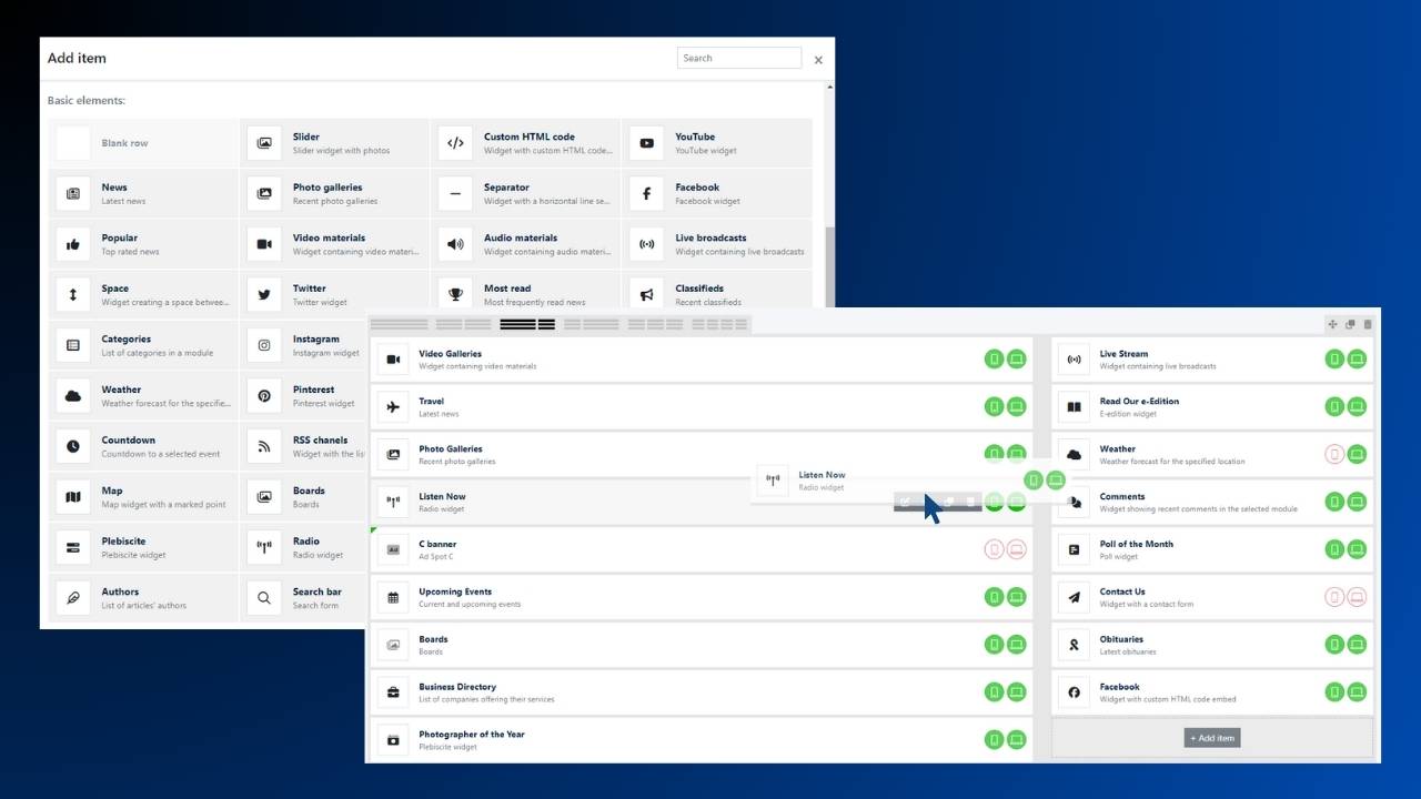 changing order widgets radio cms