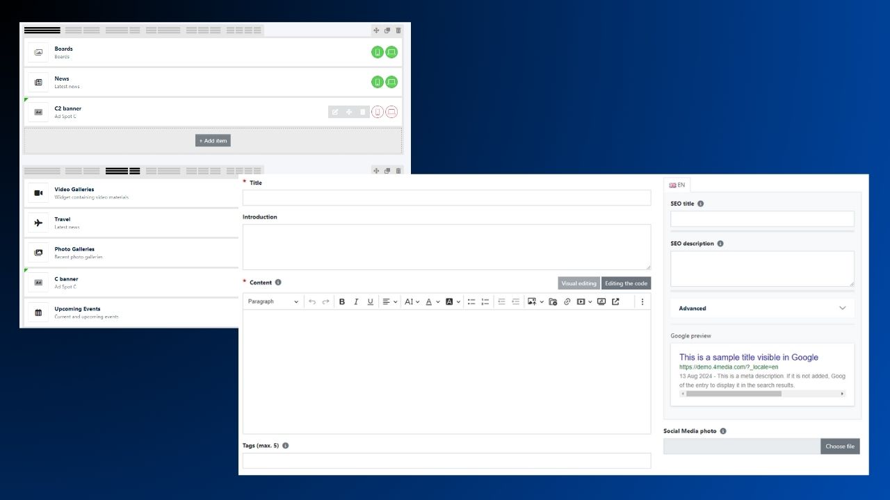 content creation and page building in CSM for tv