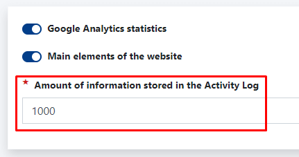 Maximum number of saved entries in the User Activity log.