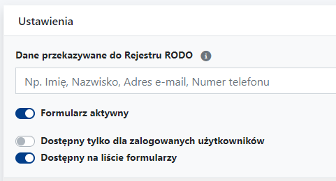 ustawienia formularza