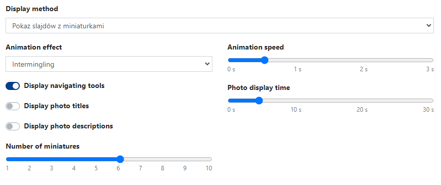 Figure 5. Display settings for displaying one gallery in the content section.