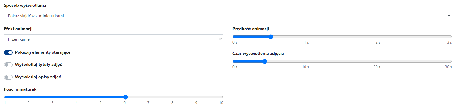 Rys. 4. Ustawienia zawartości dla wyświetlania jednej galerii.