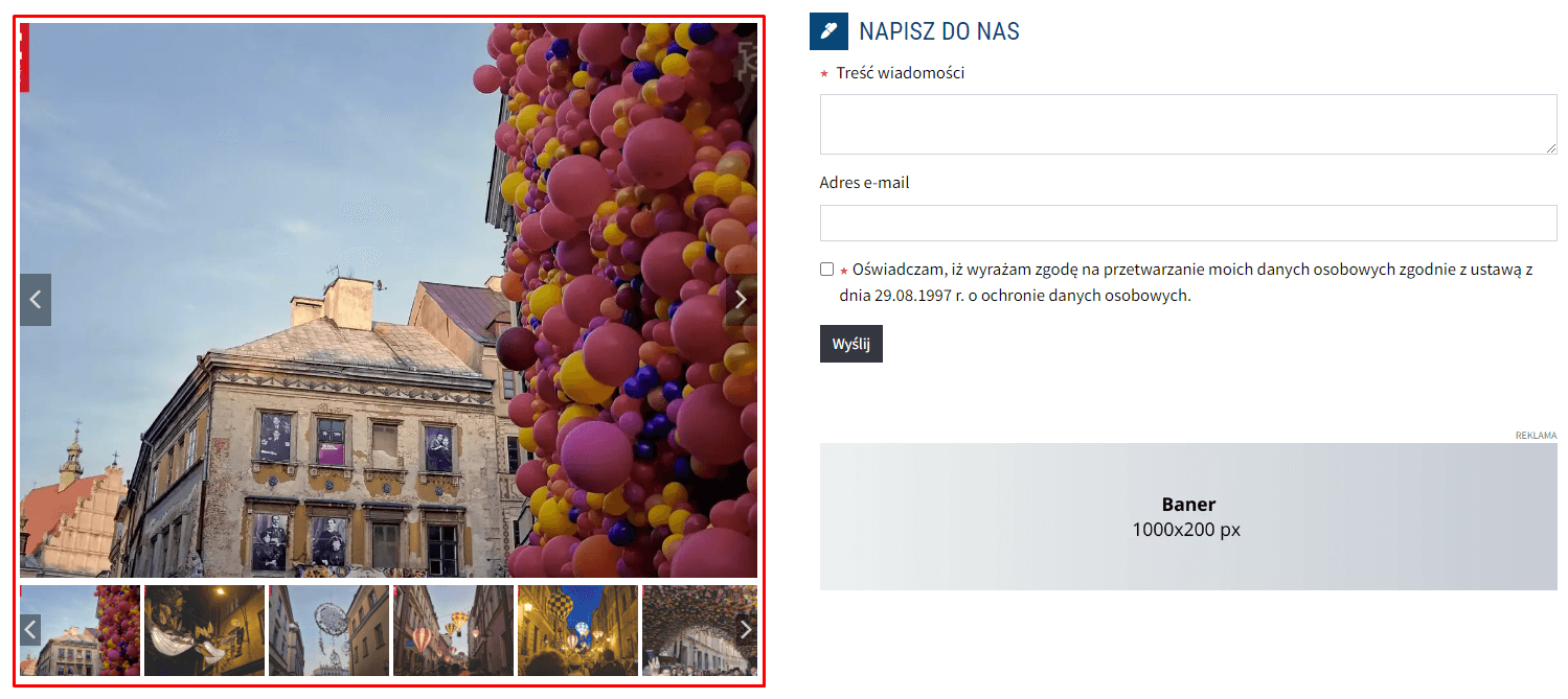 Widget Galeria zdjęć (w czerwonej ramce) - przykładowe umiejscowienie na stronie głównej portalu.