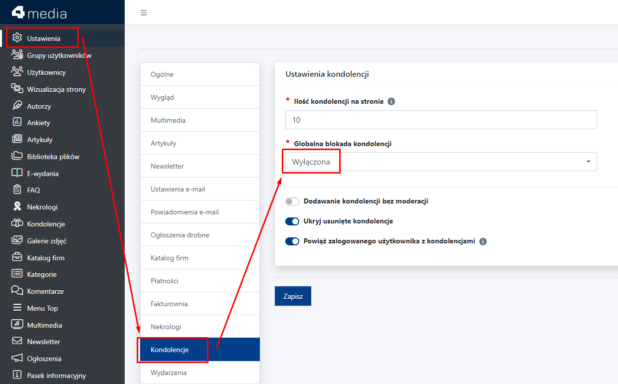 Ustawienie globalnej blokady kondolencji