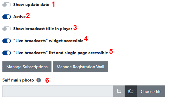 Settings for live broadcasts.