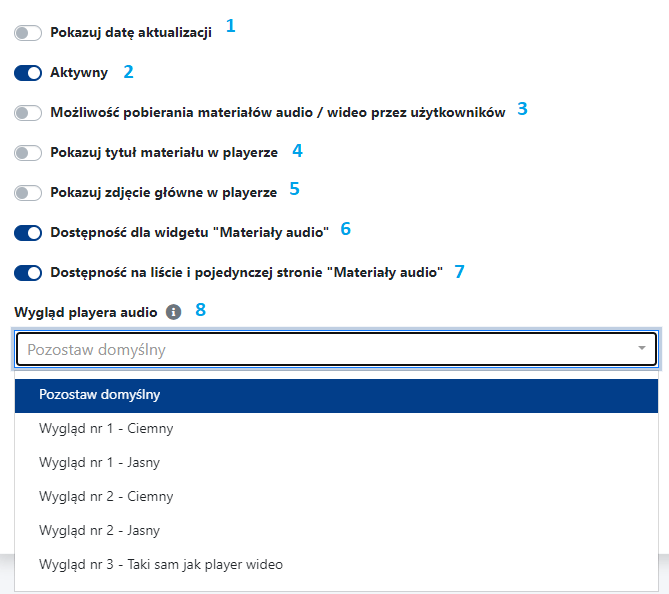 ustawienia materiału audio multimedia CMS 4media