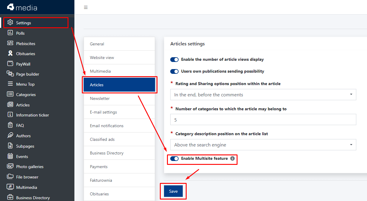 enable multisite feature