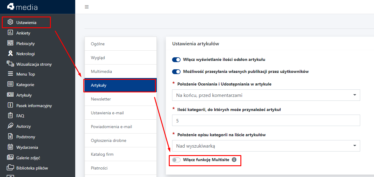 multisite CMS 4media gdzie włączyć