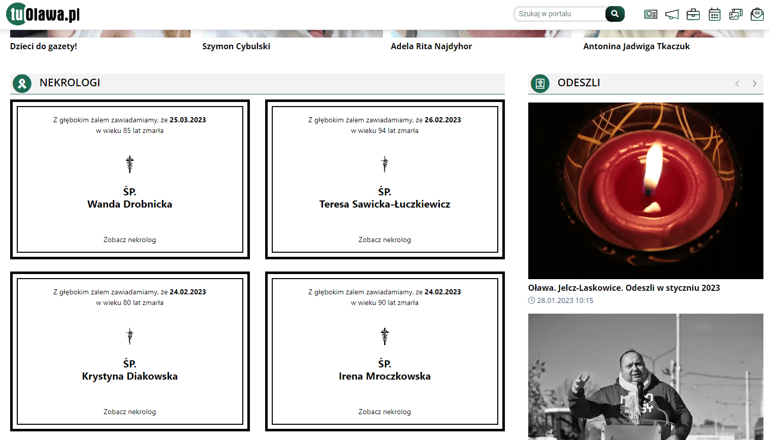nekrologi w CMS 4media - wygląd na portalu