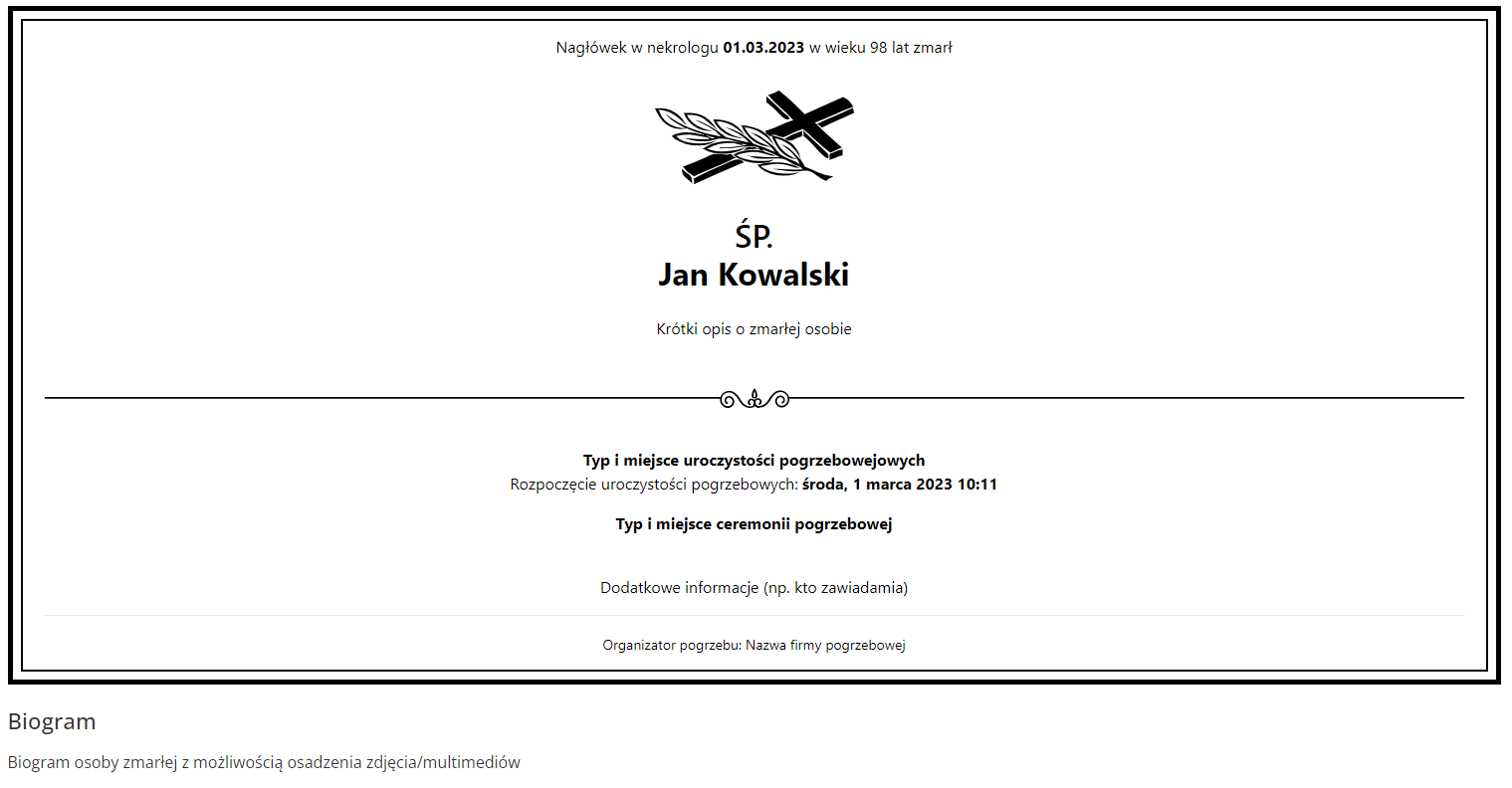 przykładowy nekrolog widok na portalu