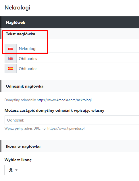 Tekst nagłówka w widgecie nekrologi