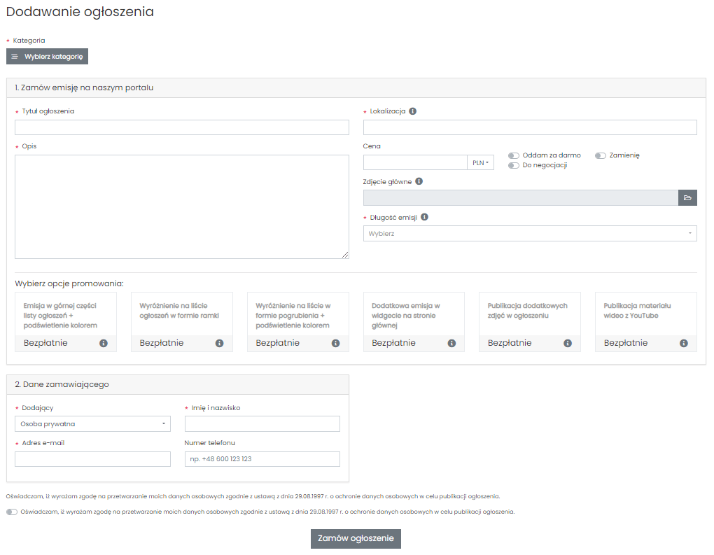 dodaj ogłoszenie formularz