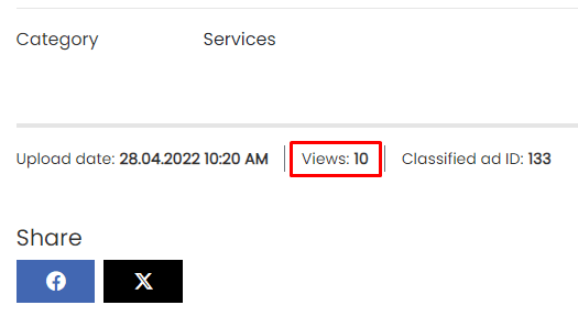 Number of views for a Classified ad published on the website.