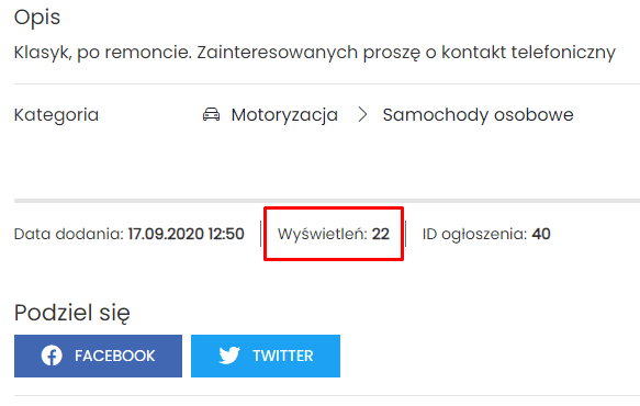 liczba wyświetleń ogłoszenia