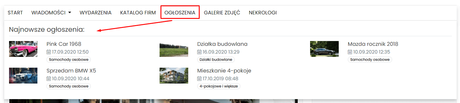 ogłoszenia mega menu