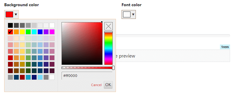 Selection of background color and font color for the information bar.