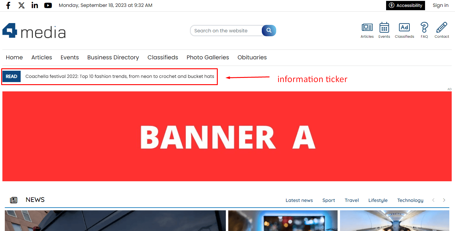 Information ticker - placement on the website.