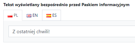 tekst wyświetlany przed paskiem informacyjnym