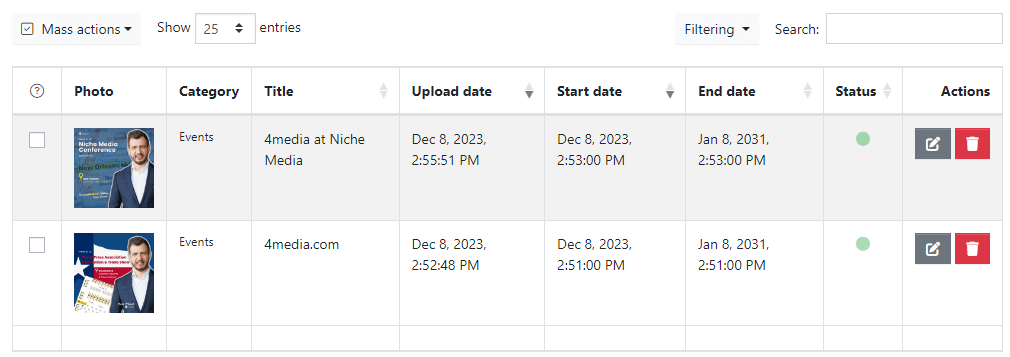 List of added boards - view in the Boards module