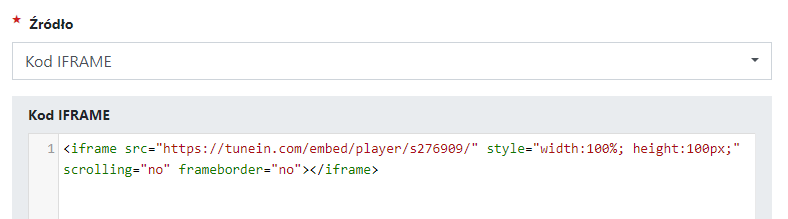 źródło streamu radiowego kod iframe