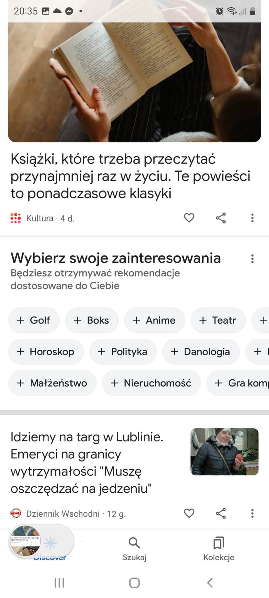 zainteresowania w Google Discover podczas korzystania z usługi