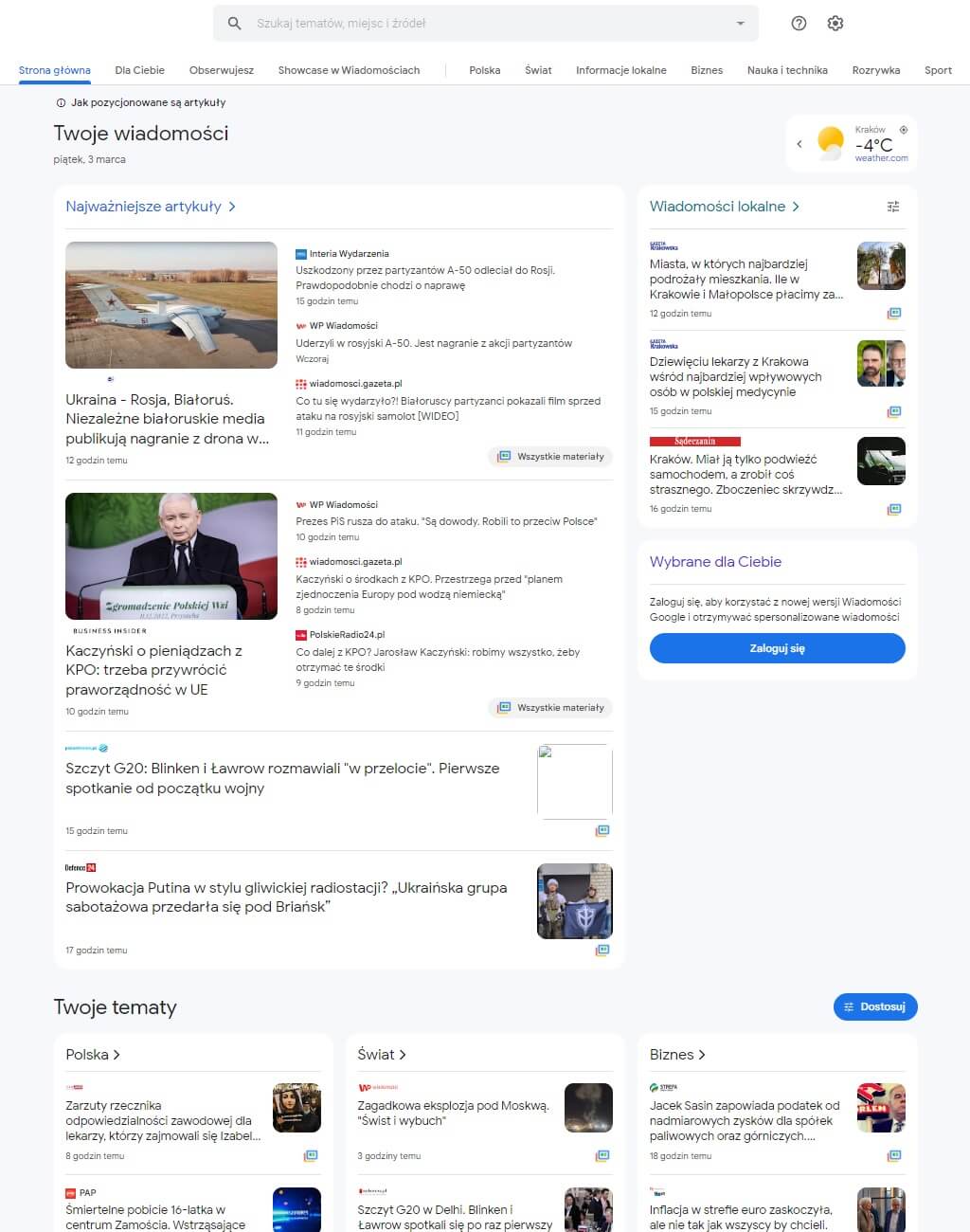 sekcje Google News