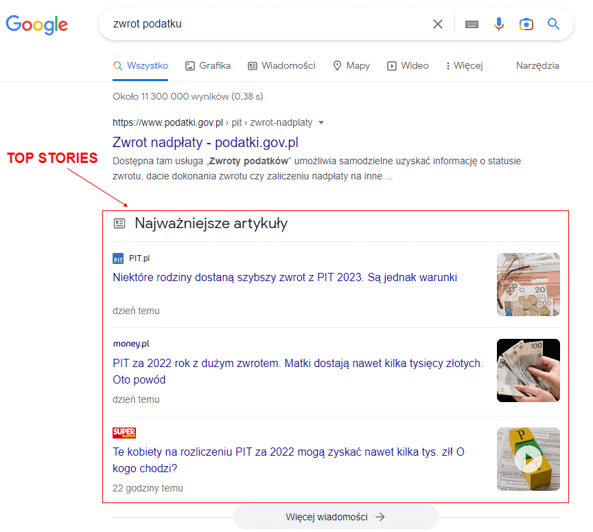 Google News Top Stories desktop