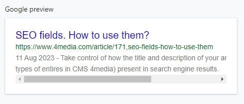 Preview of title and description in Google (desktop view)