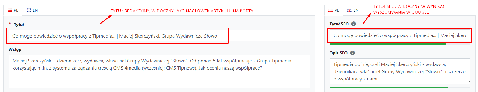 tytuł redakcyjny a tytuł SEO w CMS 4media