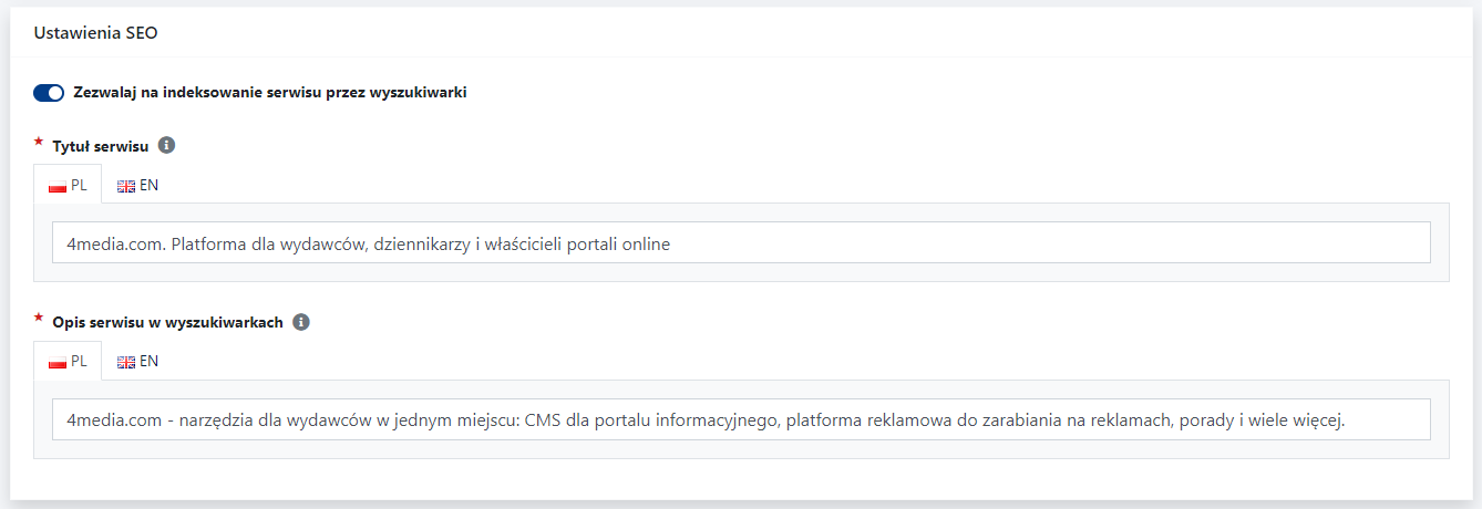 Ustawienia ogólne SEO w CMS 4media