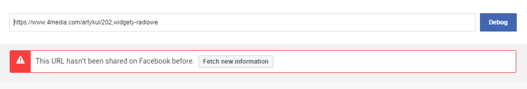 If the URL hasn't been shared on Facebook, click Fetch new information.