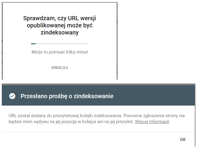 Przesyłanie prośby o zindeksowanie URL w Google Search Console