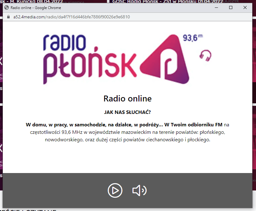 widget radiowy wyskakujący w nowym oknie przeglądarki