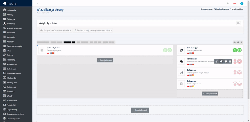 Changing the order of widgets using the drag-and-drop method.