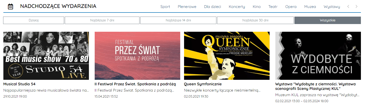 widget wydarzenia na stronie portalu