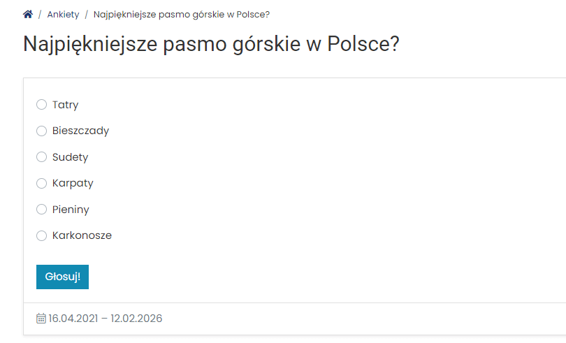 Strona ankiety - trwające głosowane, w którym można jeszcze wziąć udział.