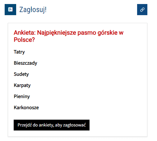 Widget Ankieta - wygląd z włączonym wyświetlaniem nagłówka.