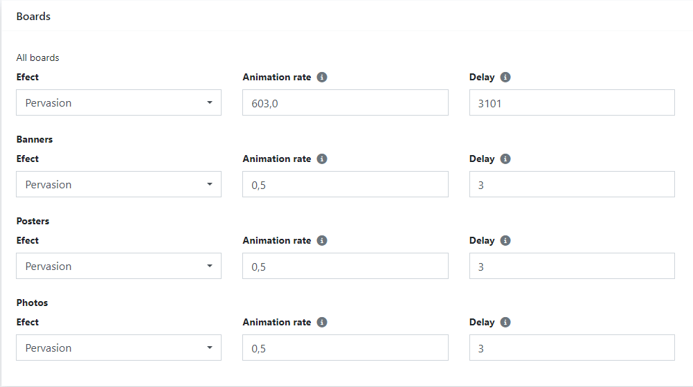 Boards settings