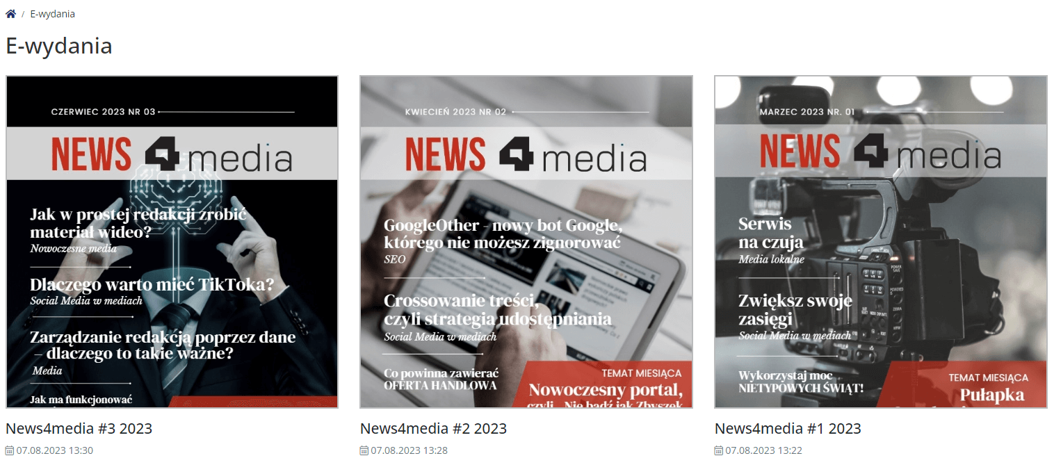 podstrona wszystkich e-wydań w CMS 4media