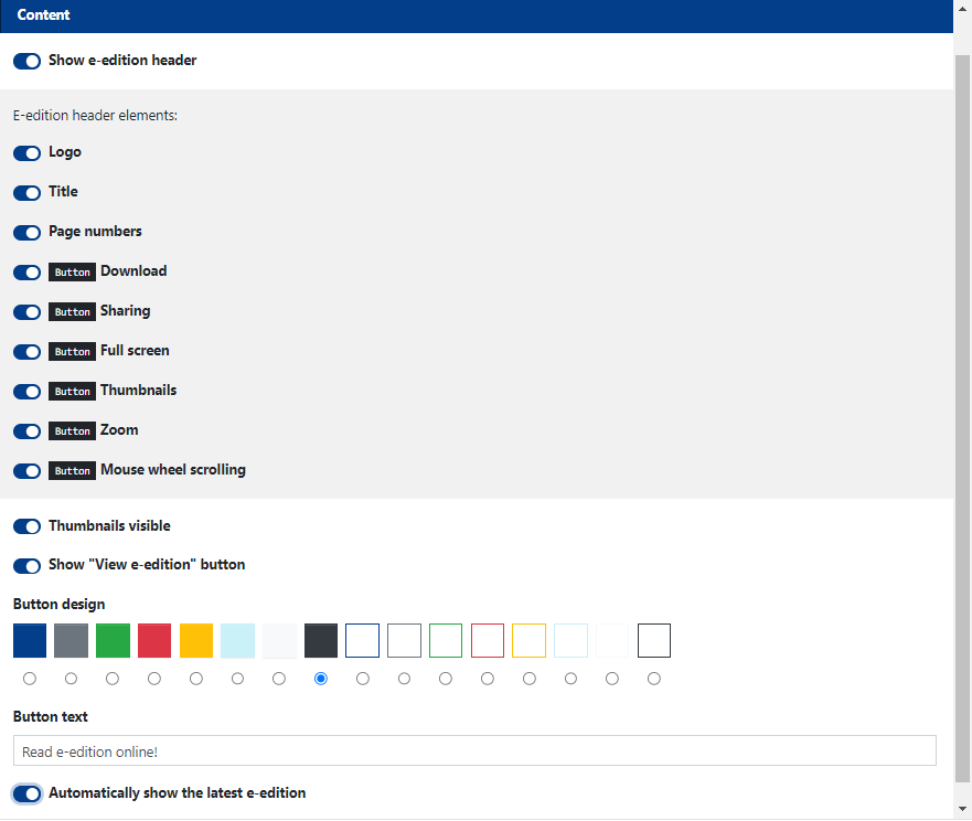 E-edition widget content settings.