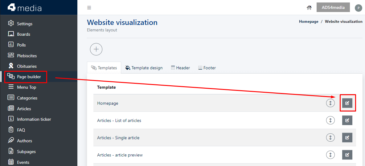 Adding widgets to page templates in Page Visualization.