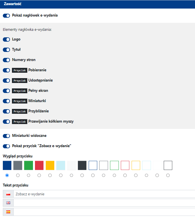 Ustawienia zawartości widgetu E-wydania.