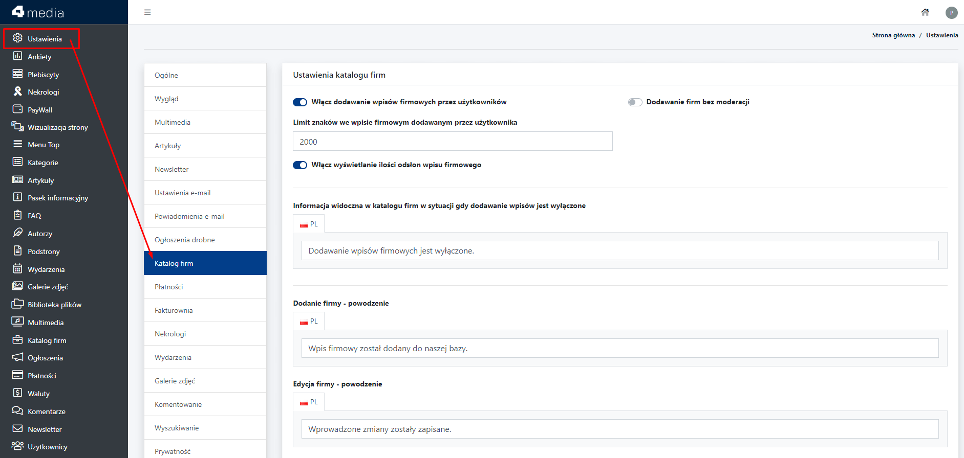 ustawienia globalne katalog firm cms 4media