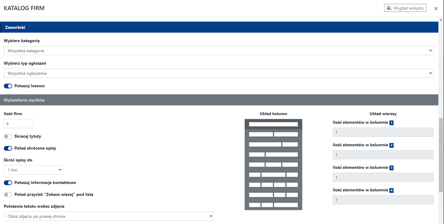 zawartość widgetu katalog firm