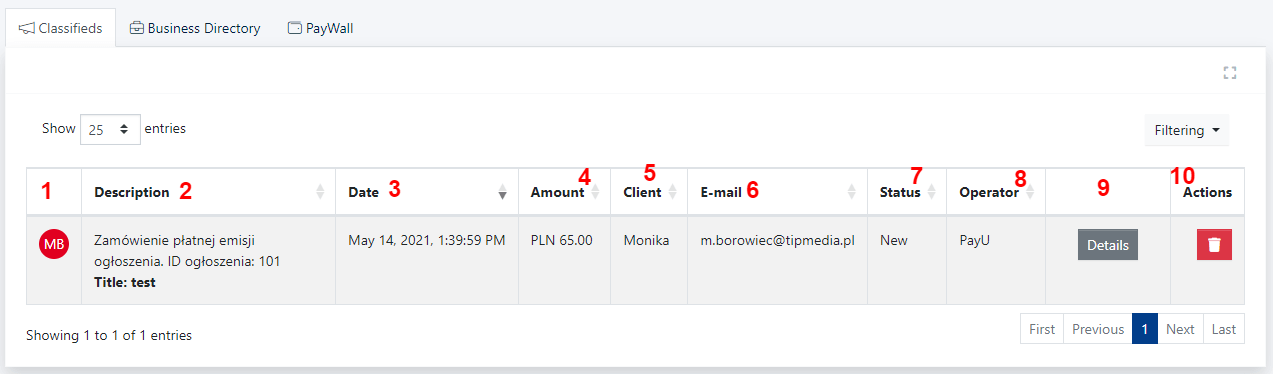 Data in the Payments Module