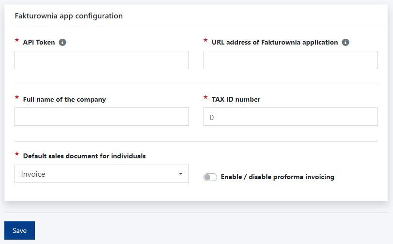 Fakturownia Application Configuration in CMS 4media